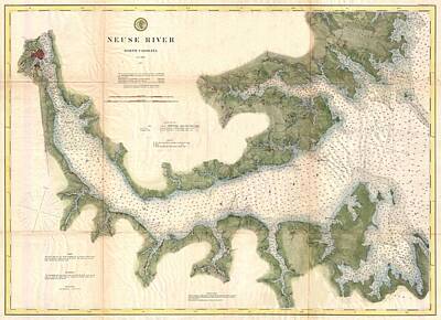 Iconic Women - Vintage Map of The Neuse River - 1874 by CartographyAssociates