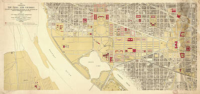 Cities Drawings - Vintage Map of The Washington D.C. Mall - 1917 by CartographyAssociates