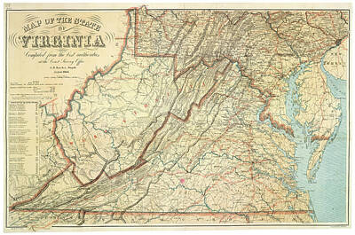 School Tote Bags - Vintage Map of Virginia - 1863 by CartographyAssociates