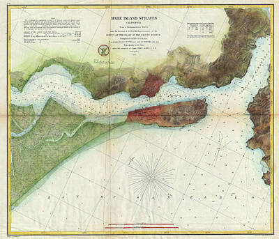 Holiday Cheer Hanukkah - Vintage Mare Island Strait and Vallejo Map - 1857 by CartographyAssociates