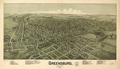 Drawings Royalty Free Images - Vintage Pictorial Map of Greensburg PA - 1901 Royalty-Free Image by CartographyAssociates