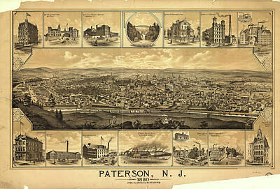 Gaugin Rights Managed Images - Vintage Pictorial Map of Paterson NJ - 1880 Royalty-Free Image by CartographyAssociates
