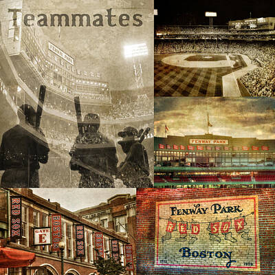 Baseball Photos - Vintage Red Sox Fenway Park Baseball Collage by Joann Vitali