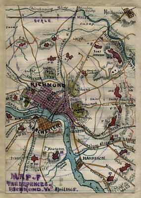 Whimsical Flowers Royalty Free Images - Vintage Richmond Virginia Civil War Map - 1865 Royalty-Free Image by CartographyAssociates