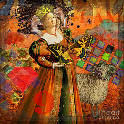 Steampunk Digital Art - Vintage Taurus Gothic Whimsical Collage Woman Fantasy by Mary Hubley