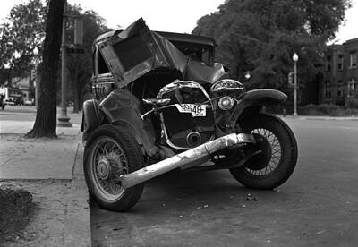 Transportation Photos - Vintage Wrecked Automobile - Circa 1933 by War Is Hell Store