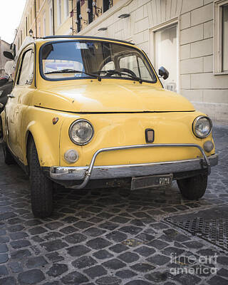 Flags On Faces Semmick Photo Royalty Free Images - Vintage Yellow Fiat 500 in Rome Royalty-Free Image by Edward Fielding