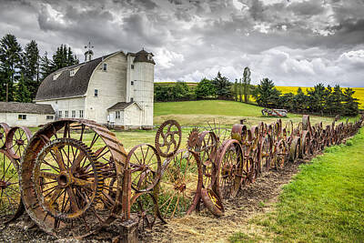 Scary Photographs - Wagon Wheel fence at the Dahmen Barn by Brad Stinson