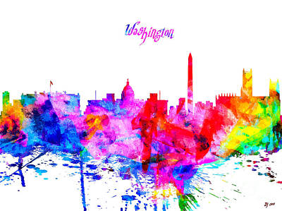 Abstract Skyline Mixed Media - Washington Colorful Skyline by Daniel Janda
