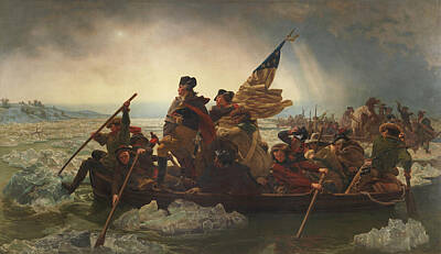 Politicians Royalty-Free and Rights-Managed Images - Washington Crossing the Delaware Painting  by Emanuel Gottlieb Leutze