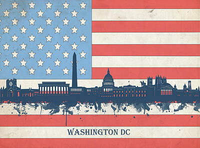 Cities Digital Art - Washington Dc Skyline Usa Flag 3 by Bekim M