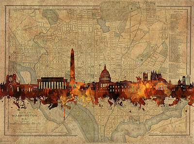 Best Sellers - Landmarks Digital Art - Washington Dc Skyline Vintage by Bekim M