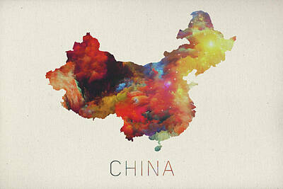 Vintage Presidential Portraits - Watercolor Map of China by Design Turnpike