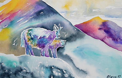 State Love Nancy Ingersoll Rights Managed Images - Watercolor - Mountain Goat Parent with Young Royalty-Free Image by Cascade Colors