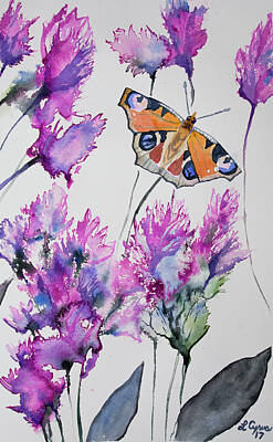 Christmas Christopher And Amanda Elwell - Watercolor - Peacock Butterfly with Pink Flowers by Cascade Colors