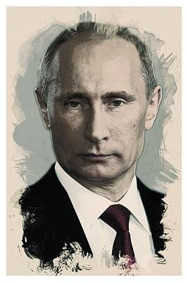 Recently Sold - Portraits Royalty-Free and Rights-Managed Images - Watercolor Portrait of President of Russia, Vladimir Putin by Celestial Images