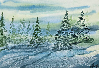Childrens Room Animal Art - Watercolor - Snowy Winter Evening by Cascade Colors