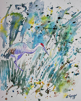 Animals Paintings - Watercolor - The Crane by Cascade Colors