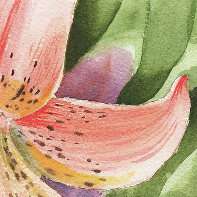 Lilies Paintings - Watercolor Tiger Lily Dance Of Petals Close Up  by Irina Sztukowski