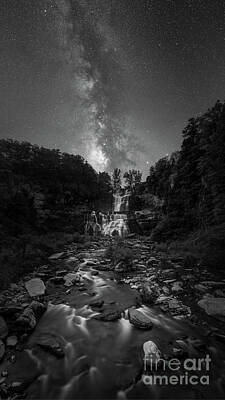 Surrealism Royalty-Free and Rights-Managed Images - Waterfall Milky Way BW by Michael Ver Sprill