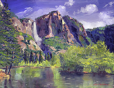 Impressionism Paintings - Waterfall Yosemite by David Lloyd Glover