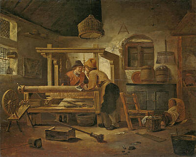 Cornelis Gerritsz Decker Painting - Weaver's Workshop by Cornelis Gerritsz Decker