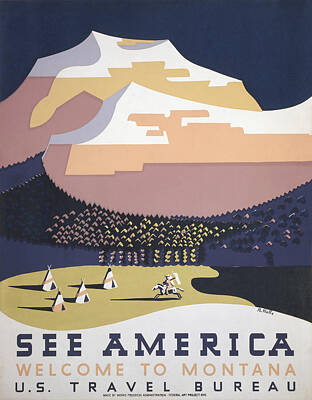 Mountain Mixed Media - Welcome to Montana - See America WPA by War Is Hell Store