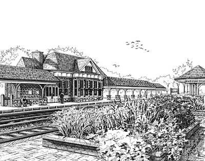 City Scenes Drawings - Western Springs Train Station by Mary Palmer