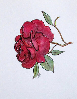 Roses Paintings - Wet Rose by Clyde J Kell