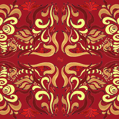 Lilies Royalty-Free and Rights-Managed Images - Whimsical Organic Pattern in Yellow and Red I by Irina Sztukowski