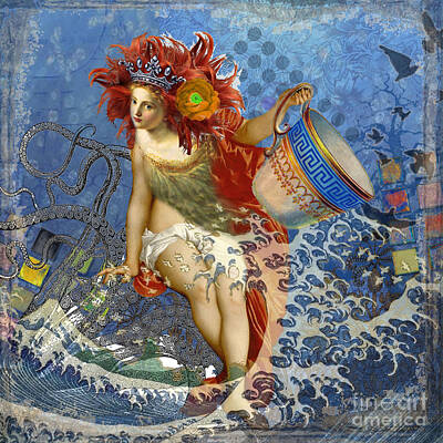 Steampunk Digital Art - Mermaid Aquarius Vintage Whimsical Gothic Funny by Mary Hubley