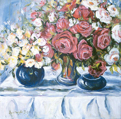 Roses Paintings - White and Red Roses by Ingrid Dohm