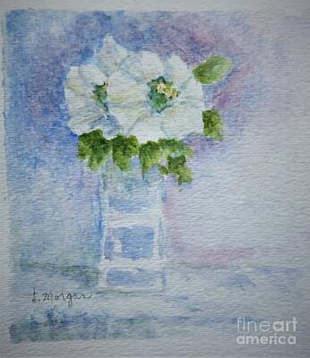 Safari - White Blooms in Blue Vase by Laurie Morgan
