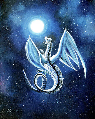 Recently Sold - Fantasy Royalty-Free and Rights-Managed Images - White Dragon in Midnight Blue by Laura Iverson