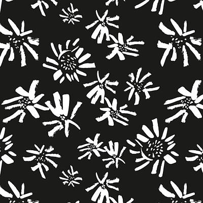 Sunflowers Mixed Media - White Flowers On The Black by Sophia Gala Kuhn
