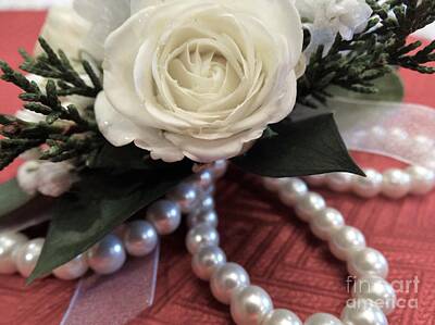 Legendary And Mythic Creatures Rights Managed Images - White Rose Corsage with Pearls Royalty-Free Image by Gina Sullivan