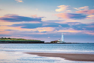 Landscapes Rights Managed Images - Whitley Bay Beach and St Marys Lighthouse Royalty-Free Image by David Head