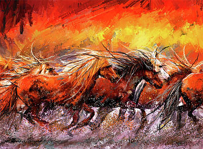 Mammals Paintings - Wild And Free - Horses Running In The Wild Art by Lourry Legarde