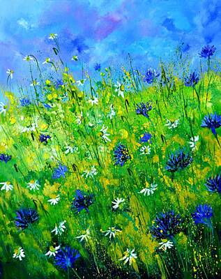 Whimsical Flowers - Wild fieldflowers in blue by Pol Ledent