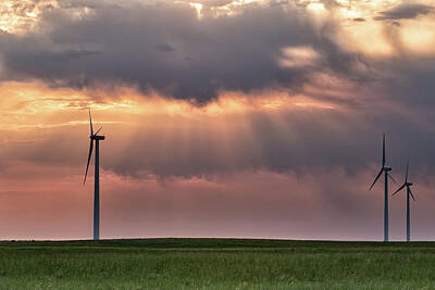 Sultry Plants Royalty Free Images - Wind Turbines at Sunrise Royalty-Free Image by Tony Hake