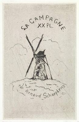 Monochrome Landscapes - Windmill, Arnoud Schaepkens, 1831 - 1904 n by Arnoud Schaepkens