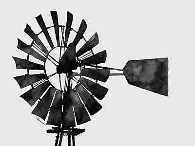 Royalty-Free and Rights-Managed Images - Windmill in Black and White by Hailey E Herrera