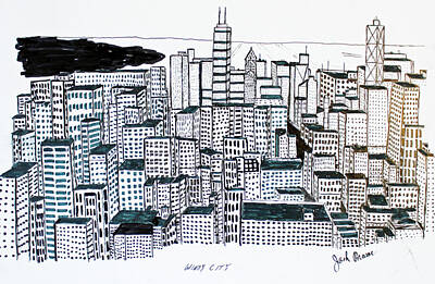 City Scenes Drawings - Windy City by Jack G  Brauer