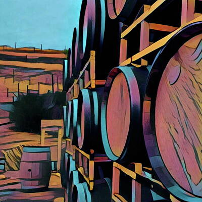 Wine Digital Art Royalty Free Images - Wine Barrels en Vogue Royalty-Free Image by Richard Hinds