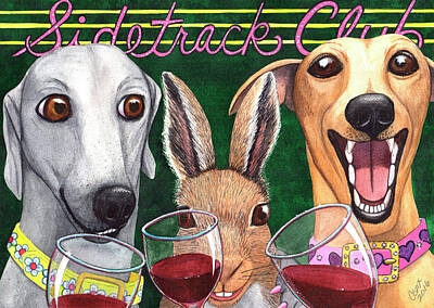 Wine Paintings - Wining with the rabbit. by Catherine G McElroy