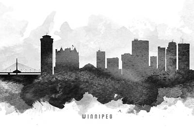 Skylines Paintings - Winnipeg Cityscape 11 by Aged Pixel