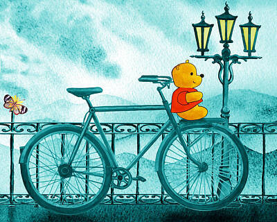 Transportation Paintings - Winny The Pooh On The Bicycle by Irina Sztukowski