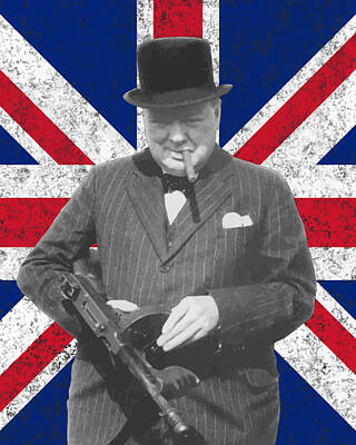 Celebrities Painting Royalty Free Images - Winston Churchill And Flag Royalty-Free Image by War Is Hell Store
