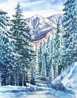 Mountain Paintings - Winter Forest And Mountains by Irina Sztukowski