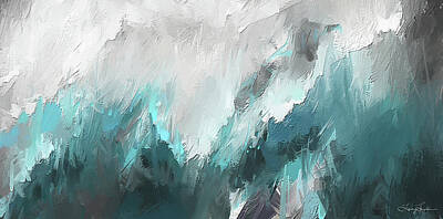 Abstract Rights Managed Images - Wintery Mountain- Turquoise and Gray modern Artwork Royalty-Free Image by Lourry Legarde